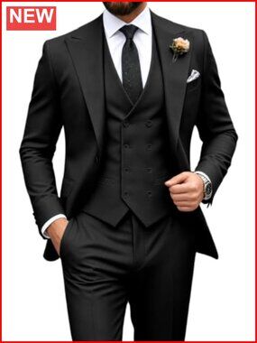Men's 3 Piece Double Breasted Slim Fit Suit Formal Wedding Tuxedo